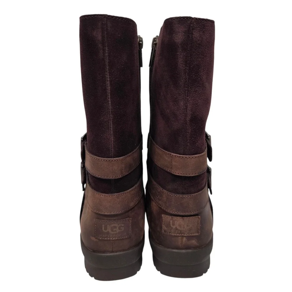 NEW UGG Simmens Boots Women 9 Brown Leather Suede Waterproof Buckle 1095155